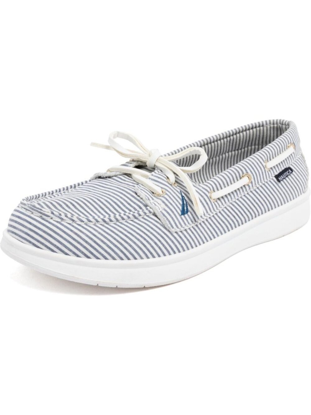 Women's Blue White Faux Leather Moc-Toe Loafers with Cushioned Insole Sneakers